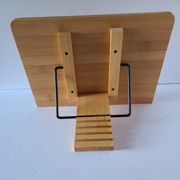 BAMBOO BOOK STAND | ADJUSTABLE HOLDER TRAY W/PAGE PAPER CLIP | PORTABLE - Picture 8 of 14